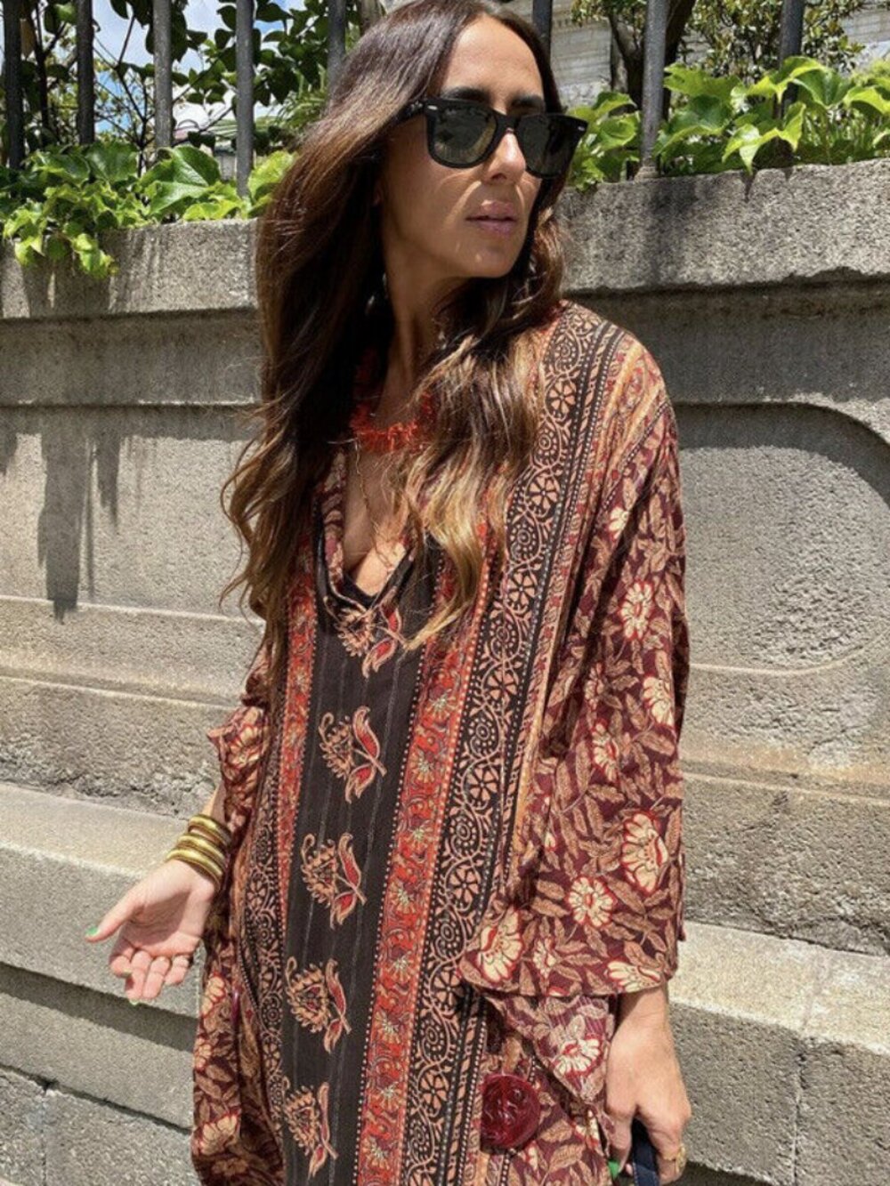 Zara Boho Floral & Striped Maxi Kaftan Long Dress, M - Picture 2 of 15